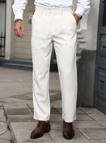 Manfinity Homme Herren Hosen mit Bügelfalte, gerade, locker, einfarbig, vielseitig einsetzbar