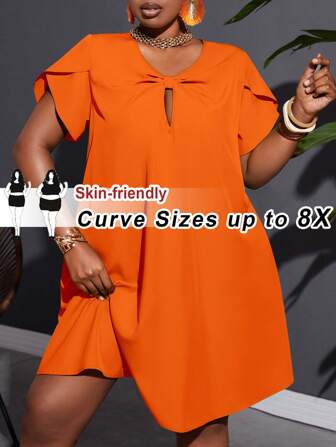 SHEIN CURVE+ Plus Size Vacation Casual Solid Color Hollow Out Dress Summer/Country/Beach Vacation Outfits/Beach Outfits/Beach Wear,Summer Dresses For Women,Dresses Casual