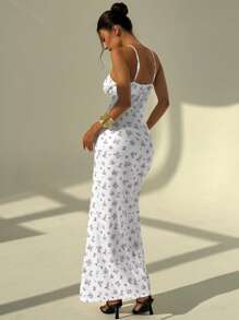 Aloruh Robe d'été sans manches à imprimé floral avec fente latérale, convient pour les vacances