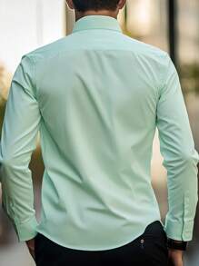 Manfinity Mode Camicia casual casual monopetto a manica lunga con colore unito da uomo