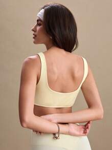Eassivo Eassivo Women Sports Bra With Cotton Lining, Pleated Yoga Bra - Yellow - View 2