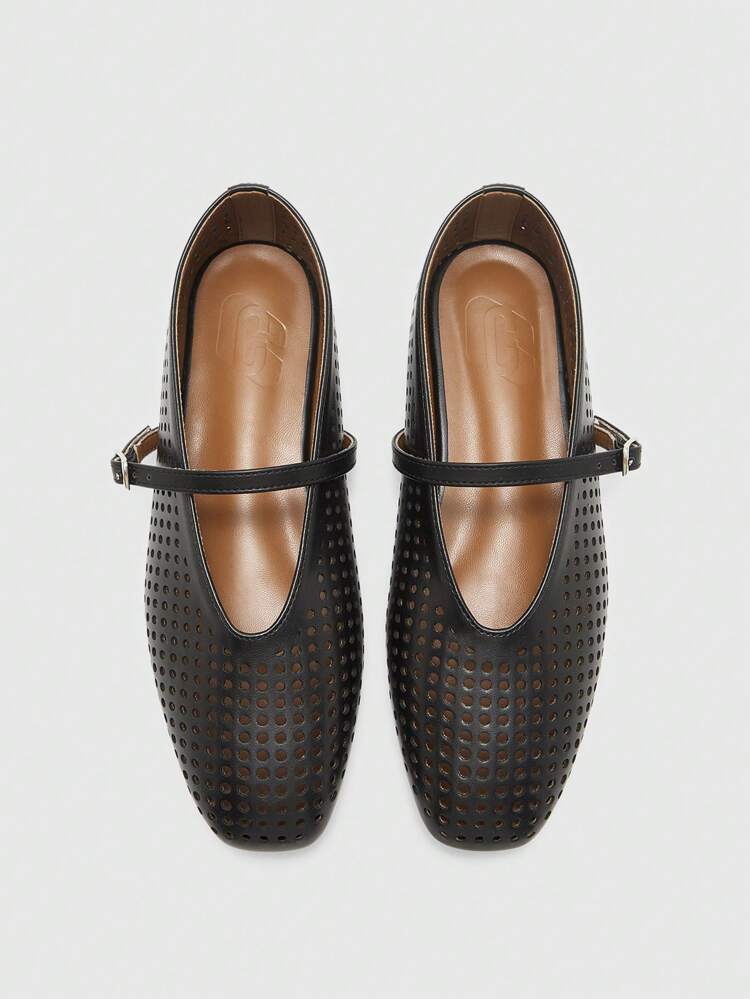 CUCCOO BIZCHIC Laser Cutout Square Toe Flat Women Loafers