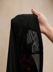 Anewsta Áo cánh mới cho mùa xuân/hè cỡ lớn, áo dài tay cổ tròn thêu hoa thanh lịch, thích hợp cho ngày lễ tình nhân, đêm hẹn hò, kỳ nghỉ ở bãi biển - Đỏ và đen - Xem 8