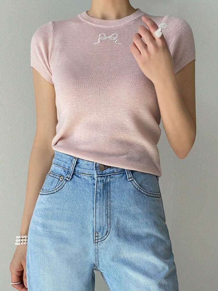 Women's Casual Butterfly Embroidered Knitted Top, Summer