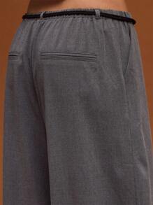 COUREZ Pantalones de pierna ancha de tiro bajo con cordón, para verano para mujeres, estilo casual de calle, vintage Y2K - Gris Oscuro - Ver 6