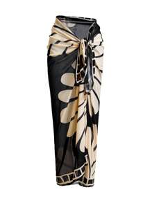 Swim Oasis 女士度假沙滩连体泳衣（含罩裙） - 黑與白 - 查看 5