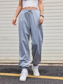 Streetz SHEIN Sport Pantaloni sportivi da donna con vita e polsini alle caviglie regolabili con coulisse, di colore unito, minimalisti e alla moda