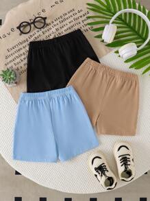 3 Pcs Toddler Boys' Summer Casual White Strap Design Versatile Elastic Waist Loose Comfortable Shorts, Sporty Style