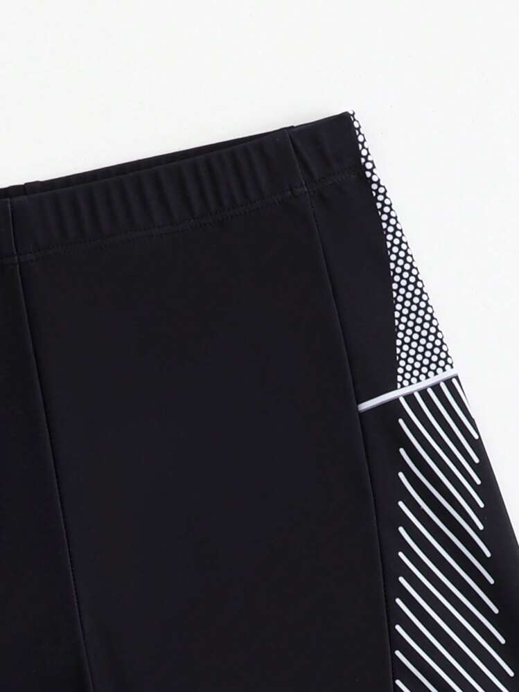 男童字母印花拼布休闲泳裤 - 黑色 - 查看 4