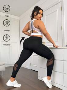 Rhythm Era Plus Size Mesh Contrast High Waist Tummy Control Hip Lifting Side Pocket Athletic Leggings