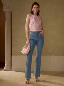 MOTF PREMIUM Camiseta de tirantes con aplicaciones florales y detalles de perlas falsas - Rosa - Ver 5