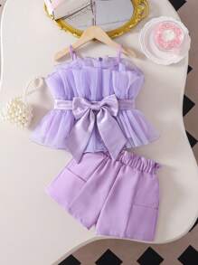 Stücke/Set Kleine Mädchen Gewebtes Mesh Leibchen Top Und Shorts Set