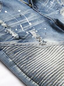 Manfinity LEGND 男式口袋破洞紧身休闲牛仔裤 - 藍色 - 查看 6