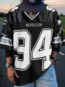 Manfinity EMRG Men's Summer Mesh Fabric Digital Print Short Sleeve Jersey T-Shirt - Black - View 1