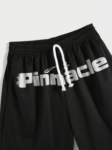 SHEIN Tween Boys Black Letter Print Shorts, Sports Uniform Style Casual, Comfortable, Fashionable, Versatile, Soft Fabric, Suitable For Daily Wear, School, Outings, Outdoor Activities, Spring/Summer - Black - View 6