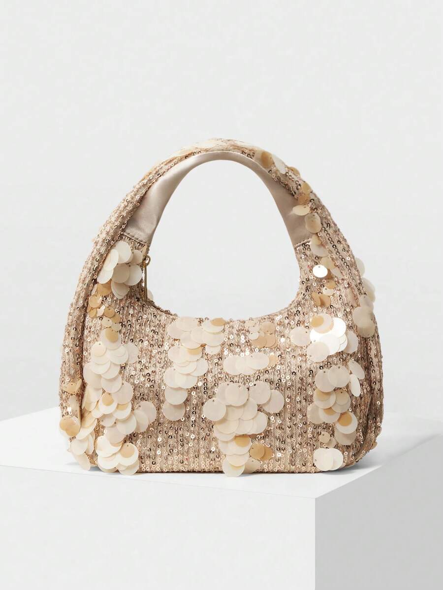 MOTF PREMIUM WOMEN SEQUINS ZIPPER HANDBAG - Champagne - View 2