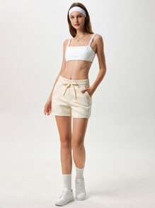 Menodora SHEIN Sport Short droit athlétique en maille de couleur unie à taille haute pour femmes - Nude - Voir 6