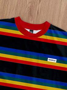 Manfinity Joysei Camiseta de manga corta con cuello redondo y diseño de rayas para hombre, versátil para el verano - Multicolor - Ver 3