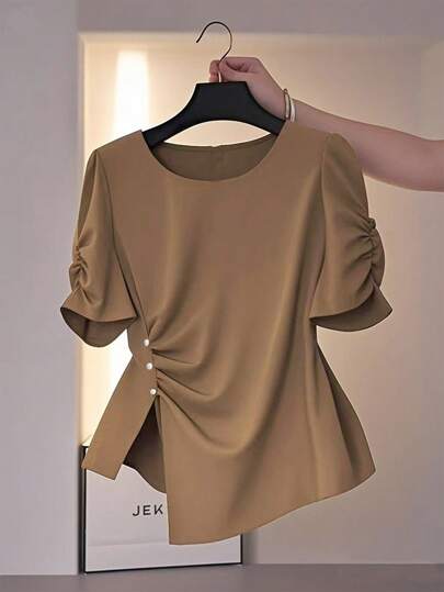 Franclia Blusa elegante de mujer con diseño asimétrico y cuello redondo