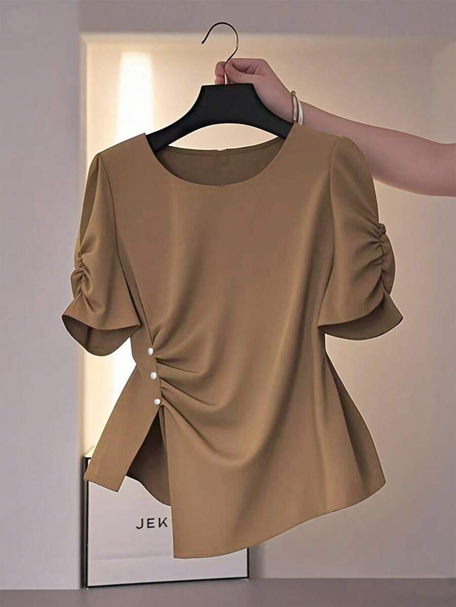 Franclia 优雅女士不对称设计圆领衬衫