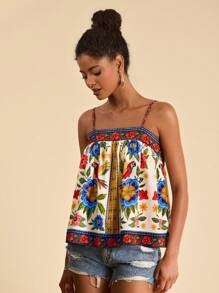 Travachic Damen lose tropisches Muster Top mit Spaghettiträgern, Sommerurlaub, süße Sommer Tops, Sommer Outfits für Damen