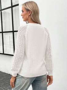 SHEIN LUNE Jersey De Punto De Agujero Con Mangas Raglán - Blanco - Ver 2