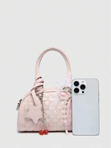 ROMWE Women's Cute Ballet Style Cherry Pearl Bow Decor Mini Handbag - Pink - View 4