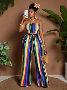 Maweii 2pcs/Set Plus Size Colorful 2025 New Arrival Slimming & Height-Increasing High Waist Outfit - Multicolor - View 1