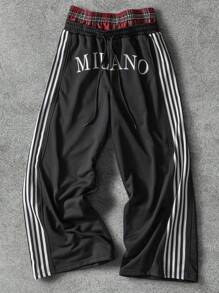 PAVTROS Manfinity Streetrush Men's Double Waistband Printed Casual Long Pants, Fashionable & Suitable For Summer - Black - View 1