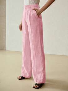 MOTF PREMIUM 亚麻压褶裤 - 粉色 - 查看 4