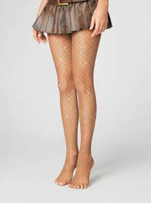 ROMWE Grunge Punk 1 par de calcetines de rejilla con diamantes de imitación calados en estilo Academia Oscura
