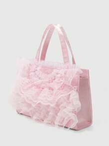 ROMWE Kawaii 时尚优雅甜美蕾丝边手提包 - 粉色 - 查看 3