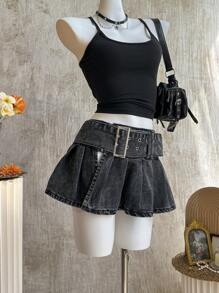 Attitoon ICON 女款高低褶开衩牛仔半身裙