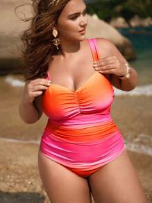 Swim Oasis Conjunto de 2 piezas de traje de baño de una pieza acampanado y degradado en talla grande para mujer - Multicolor - Ver 5