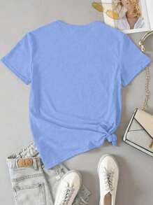 INAWLY Women's Crew Neck Floral Pattern Short Sleeve Casual T-Shirt - Blue - View 2