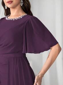 Coutiva Váy dạ hội cao cấp cho nữ, Thiết kế cổ áo đính sequin và ngọc trai, Váy thanh lịch và sang trọng, Trang trọng, Váy dự tiệc, Dành cho khách dự tiệc cưới - Màu tím - Xem 7