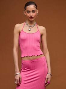 COUREZ Top de cuello halter de punto/Atuendos de verano para mujer Tops de verano para salir Tops casuales/Vintage Y2K