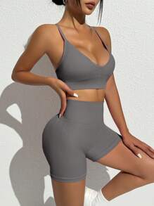 Slayform Seamless Solid Color Yoga Top And Bottom Set Women Sports Outfit Women Active Sets Workout Clothes Women Workout Gear Women Women Clothing Athletic