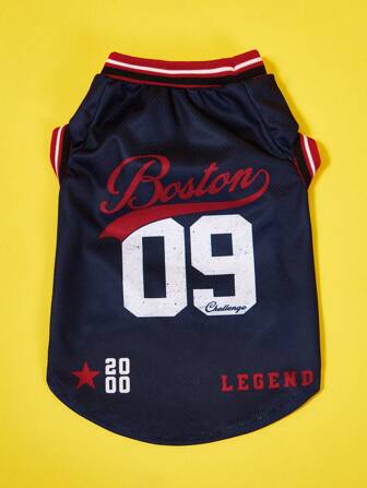 PETSIN 1pc Pet Cat Dog Universal Navy Blue No.09 Jersey With English Number Stripe Contrast Color Ribbed Cuffs Comfortable Fashion Dog Tank Top