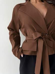 Firerie Nueva chaqueta cortavientos fina de mujer con bolsillos tridimensionales en color caqui para otoño/invierno - Marrón - Ver 6
