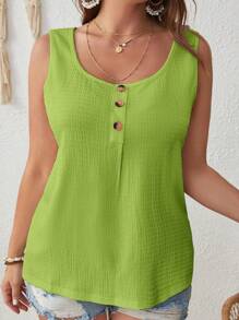 SHEIN VCAY Áo ba lỗ du lịch thường ngày trơn cỡ lớn - Màu xanh chanh - Xem 4