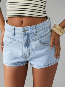 MISSGUIDED High Waisted Denim Mini Shorts Summer Festival Button Fly Raw Hem Casual Beach Classic Retro Y2K Vintage Distressed Jean Shorts - Light Wash - View 6