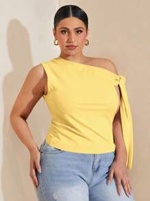 SHEIN BAE 大码女式不对称肩部上衣，适合通勤、约会、下午茶、情人节、夏季、生日、正式场合、派对、外出等场合。 - 黃色 - 查看 4