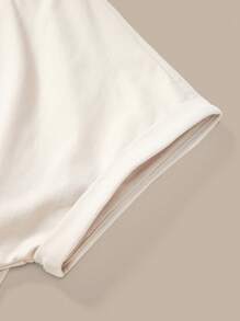 SHEIN BASICS Đầm mini cổ tròn tay ngắn đan màu trơn đơn giản có dây rút bên hông dành cho nữ - Màu Xám nhạt - Xem 4