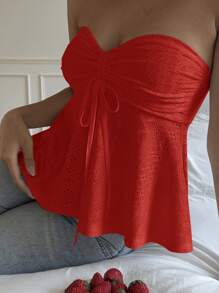 SHEIN EZwear 夏季女士针织镂空抹胸 - 紅色 - 查看 4
