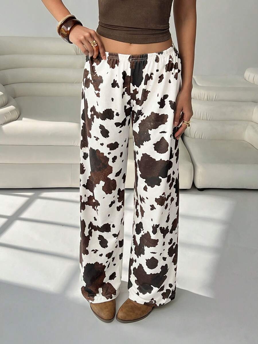 SHEIN EZwear 牛纹休闲宽松女裤