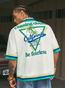 AXEPEAK Men's Digital Print Loose Woven Casual Short Sleeve Shirt, Streetwear Feels - Green - View 3