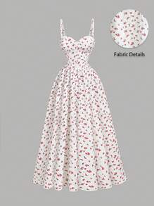 SHEIN X Hannahelzahed SHEIN MOD Đầm hoa nhỏ thanh lịch thắt eo & viền xòe nơ sau lưng Jacquard - trắng - Xem 1