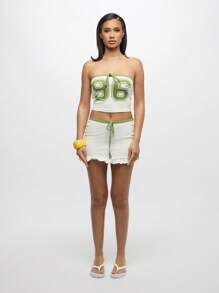 SUMWON WOMEN 运动迷你裙荷叶边下摆露背网球运动舞蹈健身表演练习弹力运动服啦啦队滑冰队服 96 号 - 白色 - 查看 3