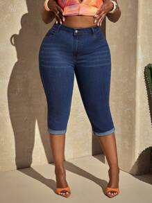 SHEIN EZwear Große Größen Slim Fit Sommerjeans - Dunkle Waschung - Übersicht 1